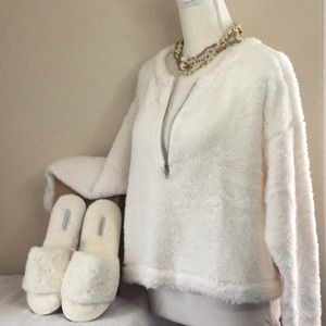 Cropped teddy bear cozy pullover and matching slippers